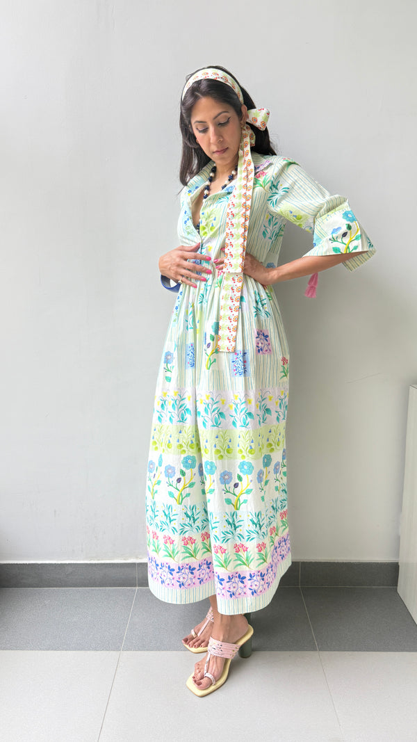 Great Fit -Spring Garden maxi dress with soft gathers.