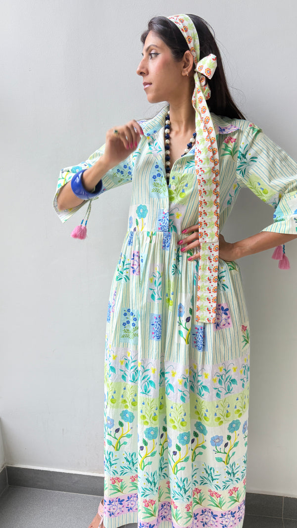 Great Fit -Spring Garden maxi dress with soft gathers.