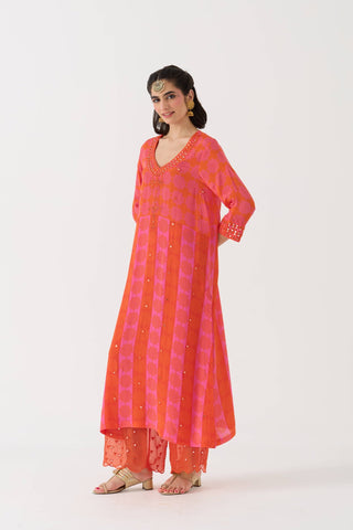 Dilbar Mirror kurta set - Pink pickle
