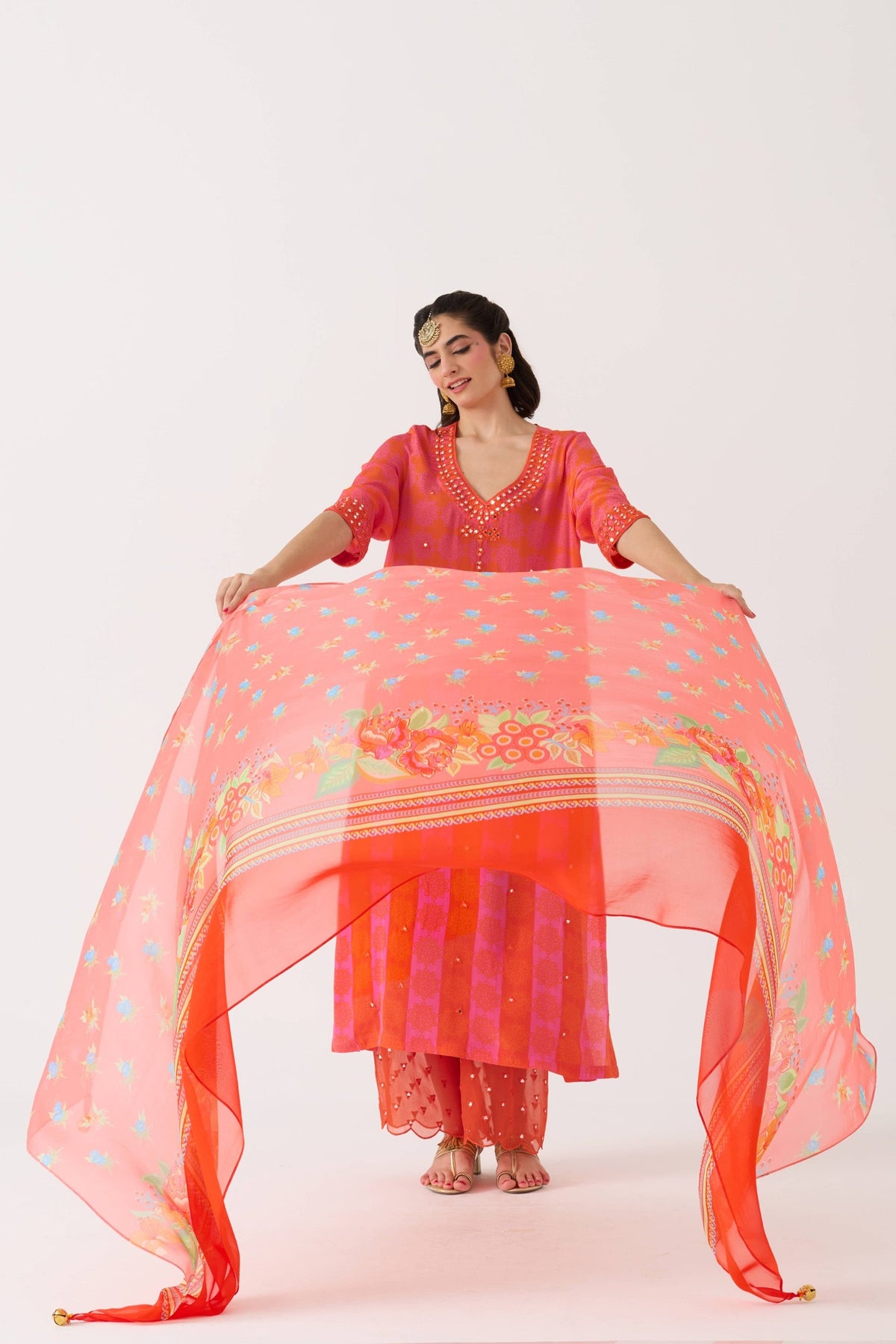 Dilbar Mirror kurta set - Pink pickle