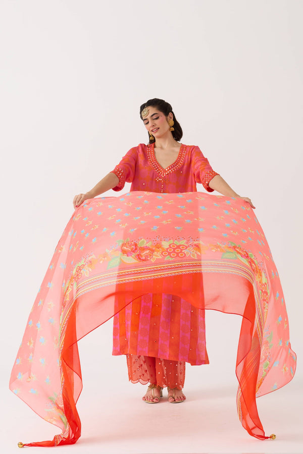 Dilbar Mirror kurta set - Pink pickle