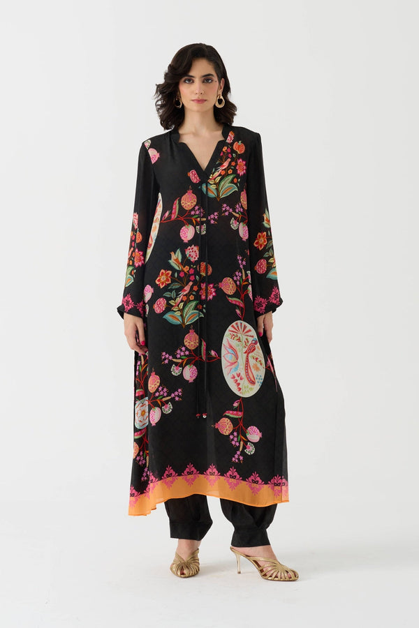 Bulbul Vintage Black Crepe Kurta + Pant Set