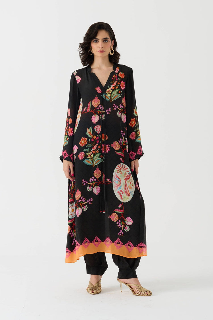 Bulbul Vintage Black Crepe Kurta + Pant Set