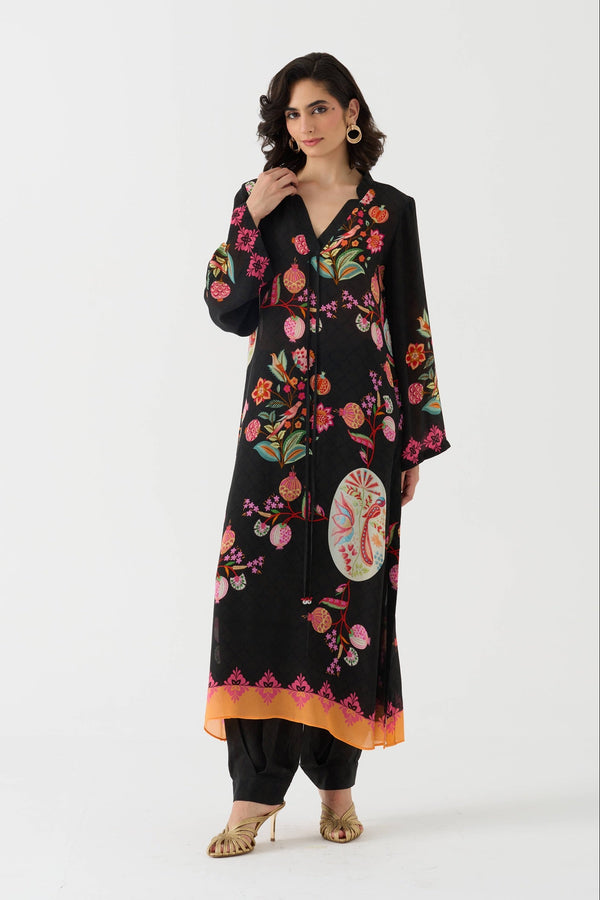 Bulbul Vintage Black Crepe Kurta + Pant Set