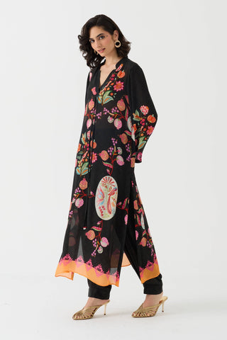 Bulbul Vintage Black Crepe Kurta + Pant Set