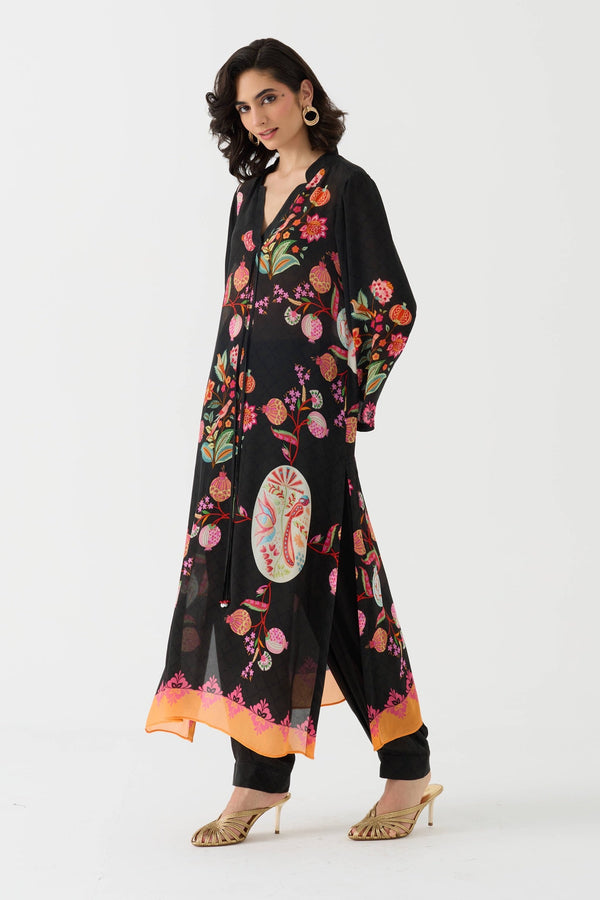Bulbul Vintage Black Crepe Kurta + Pant Set