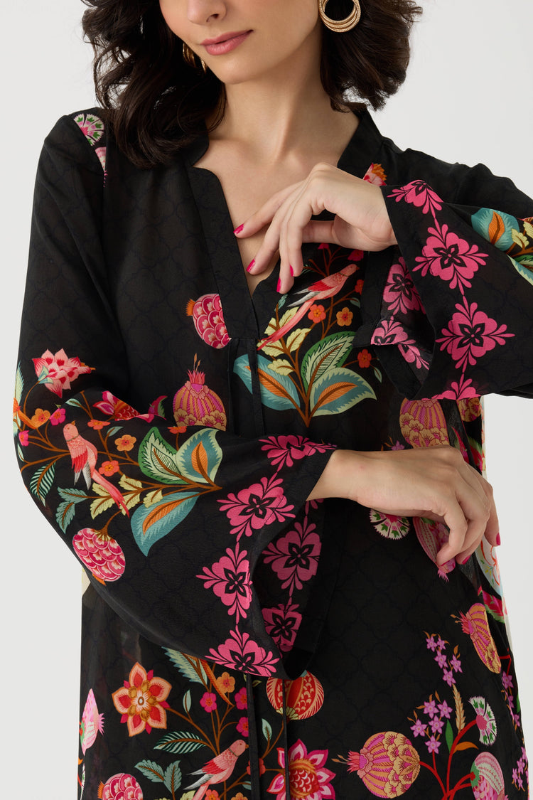 Bulbul Vintage Black Crepe Kurta + Pant Set