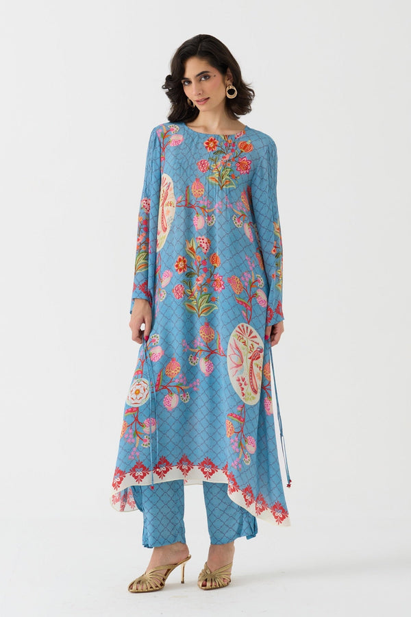 Bulbul Vintage Blue  Crepe Kurta + Pant Set