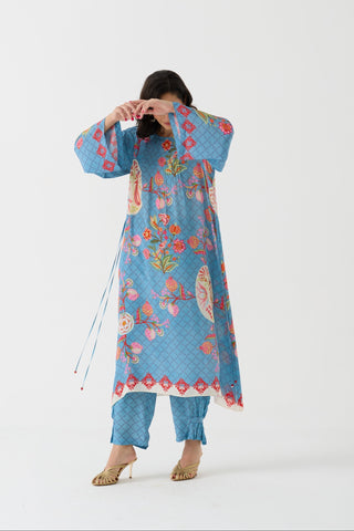 Bulbul Vintage Blue  Crepe Kurta + Pant Set