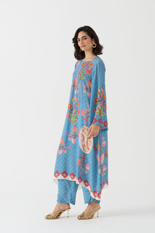 Bulbul Vintage Blue  Crepe Kurta + Pant Set