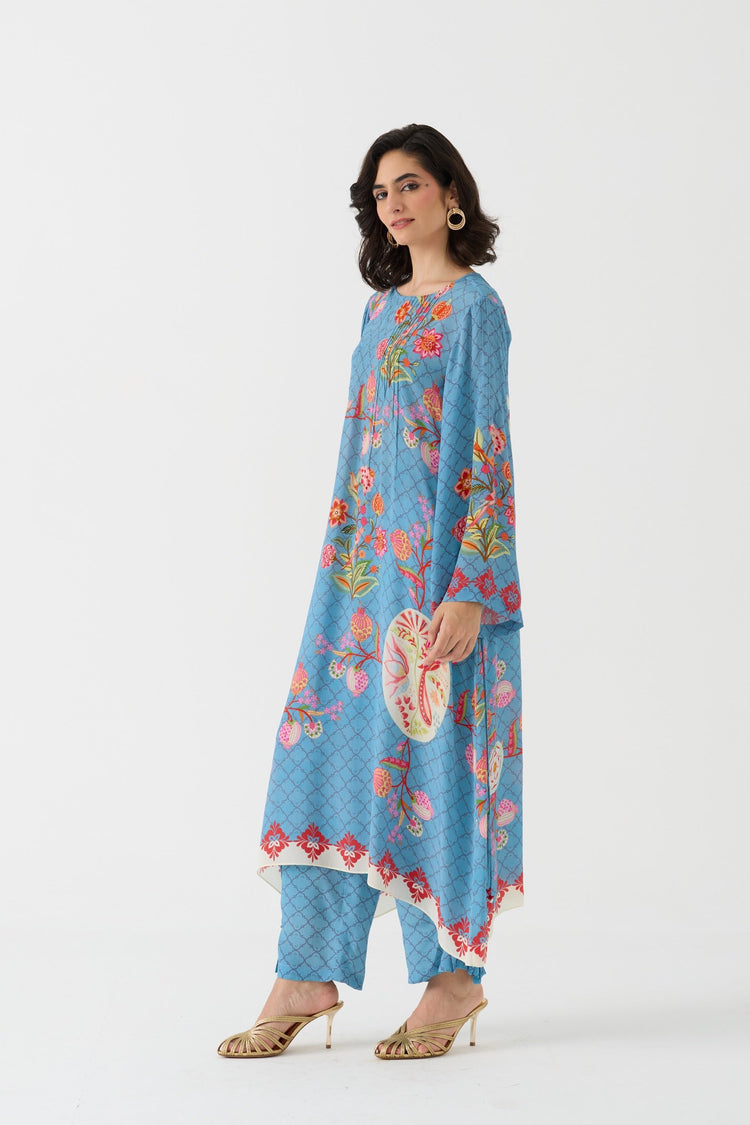 Bulbul Vintage Blue  Crepe Kurta + Pant Set