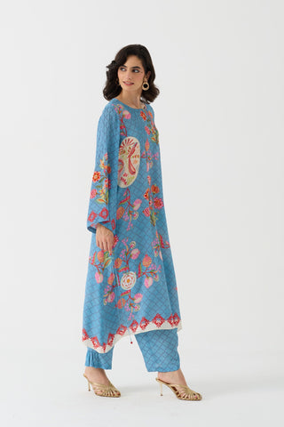 Bulbul Vintage Blue  Crepe Kurta + Pant Set