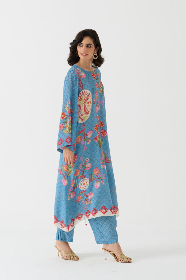 Bulbul Vintage Blue  Crepe Kurta + Pant Set