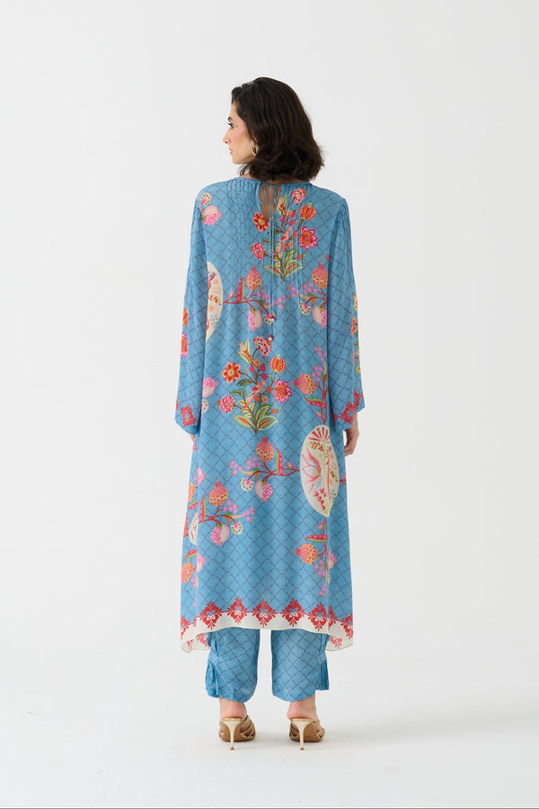 Bulbul Vintage Blue  Crepe Kurta + Pant Set