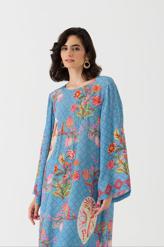 Bulbul Vintage Blue  Crepe Kurta + Pant Set