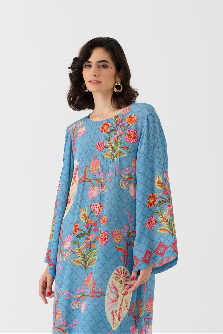 Bulbul Vintage Blue  Crepe Kurta + Pant Set