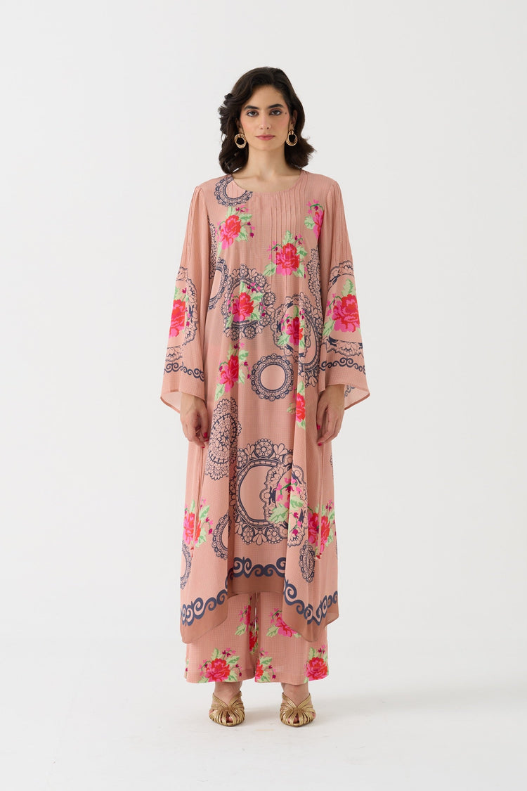 Pixel Vintage Rose Crepe Kurta + Pant Set