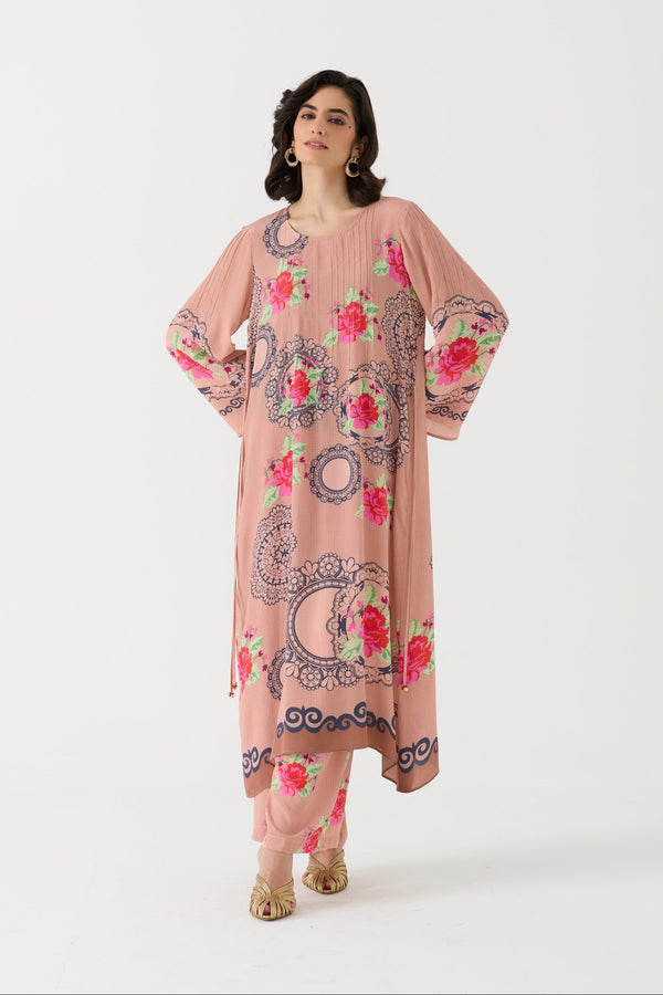 Pixel Vintage Rose Crepe Kurta + Pant Set