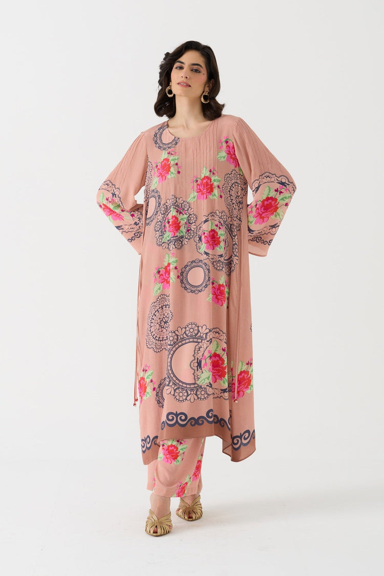 Pixel Vintage Rose Crepe Kurta + Pant Set