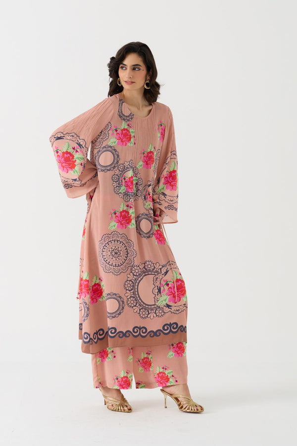 Pixel Vintage Rose Crepe Kurta + Pant Set
