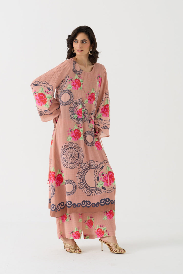 Pixel Vintage Rose Crepe Kurta + Pant Set