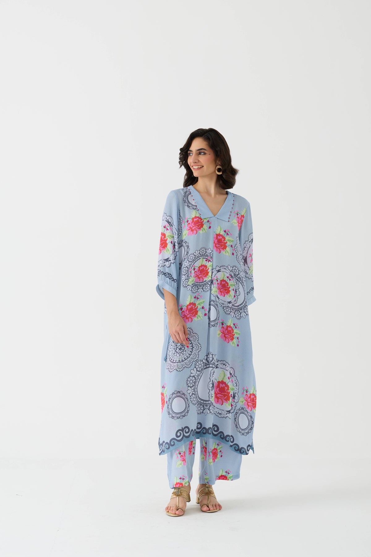 Pixel Vintage Sky Crepe Kurta + Pant Set