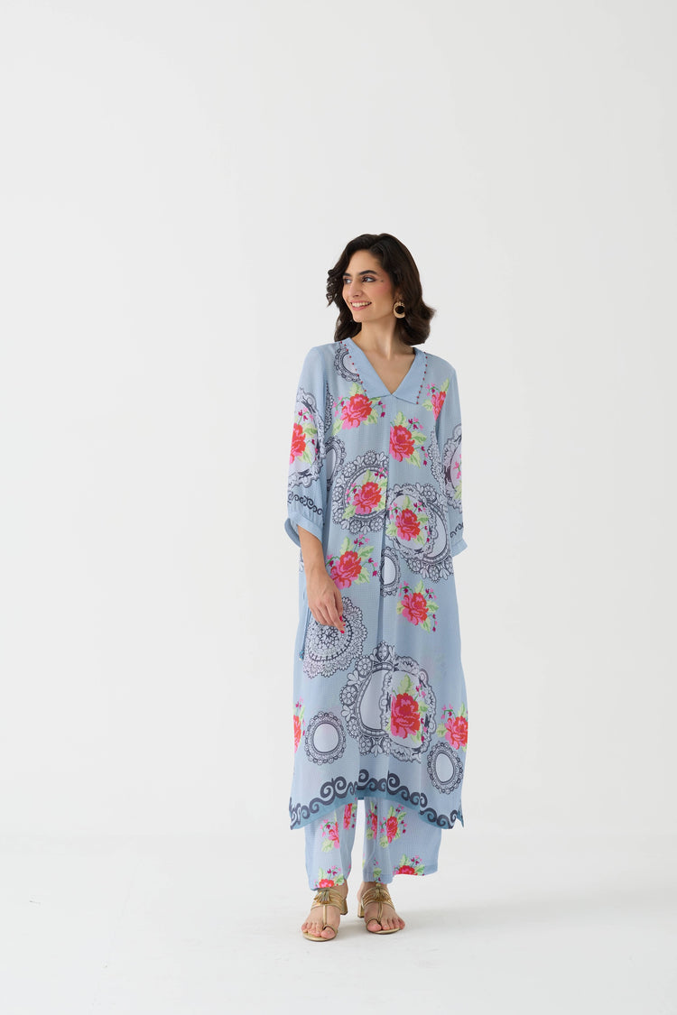 Pixel Vintage Sky Crepe Kurta + Pant Set