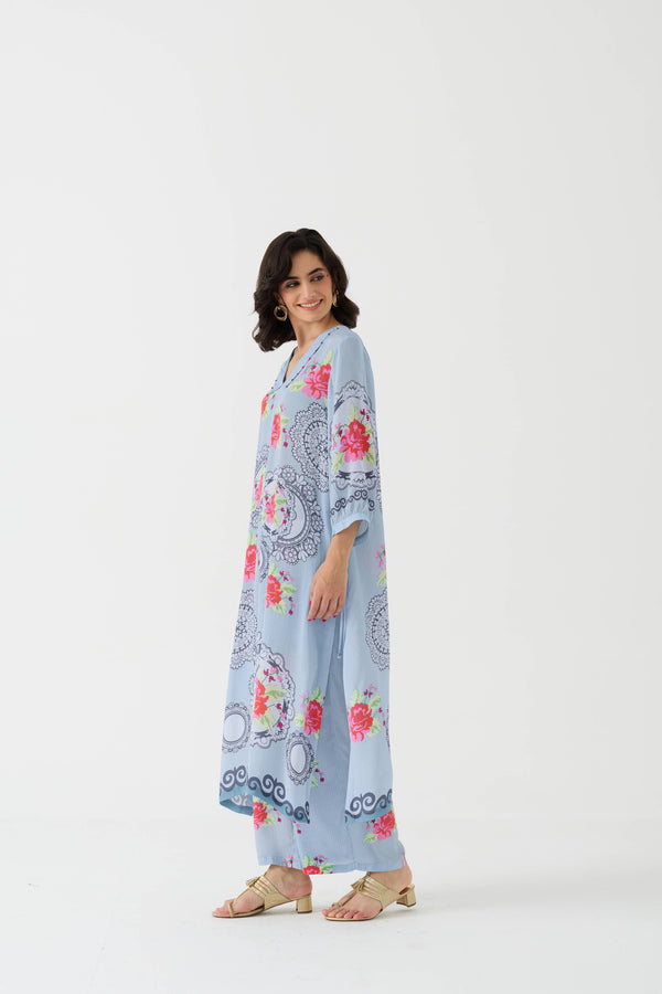 Pixel Vintage Sky Crepe Kurta + Pant Set