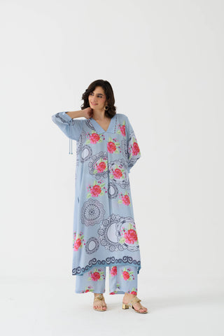 Pixel Vintage Sky Crepe Kurta + Pant Set