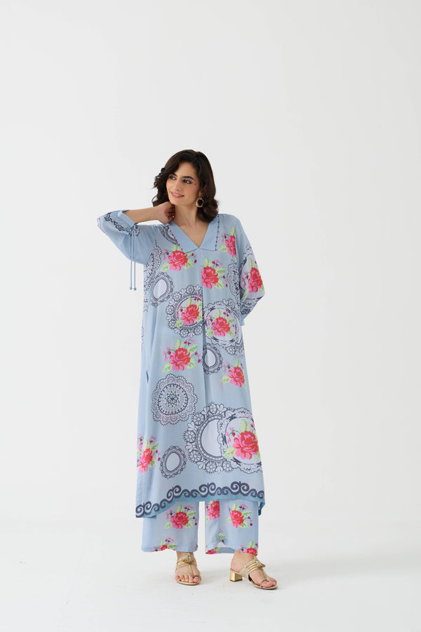 Pixel Vintage Sky Crepe Kurta + Pant Set
